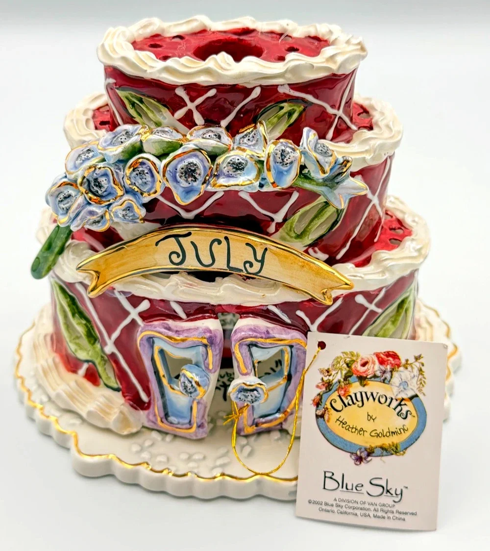 Vintage Blue Sky Clayworks July Birthday Cake Candle Lantern Heather Goldminc